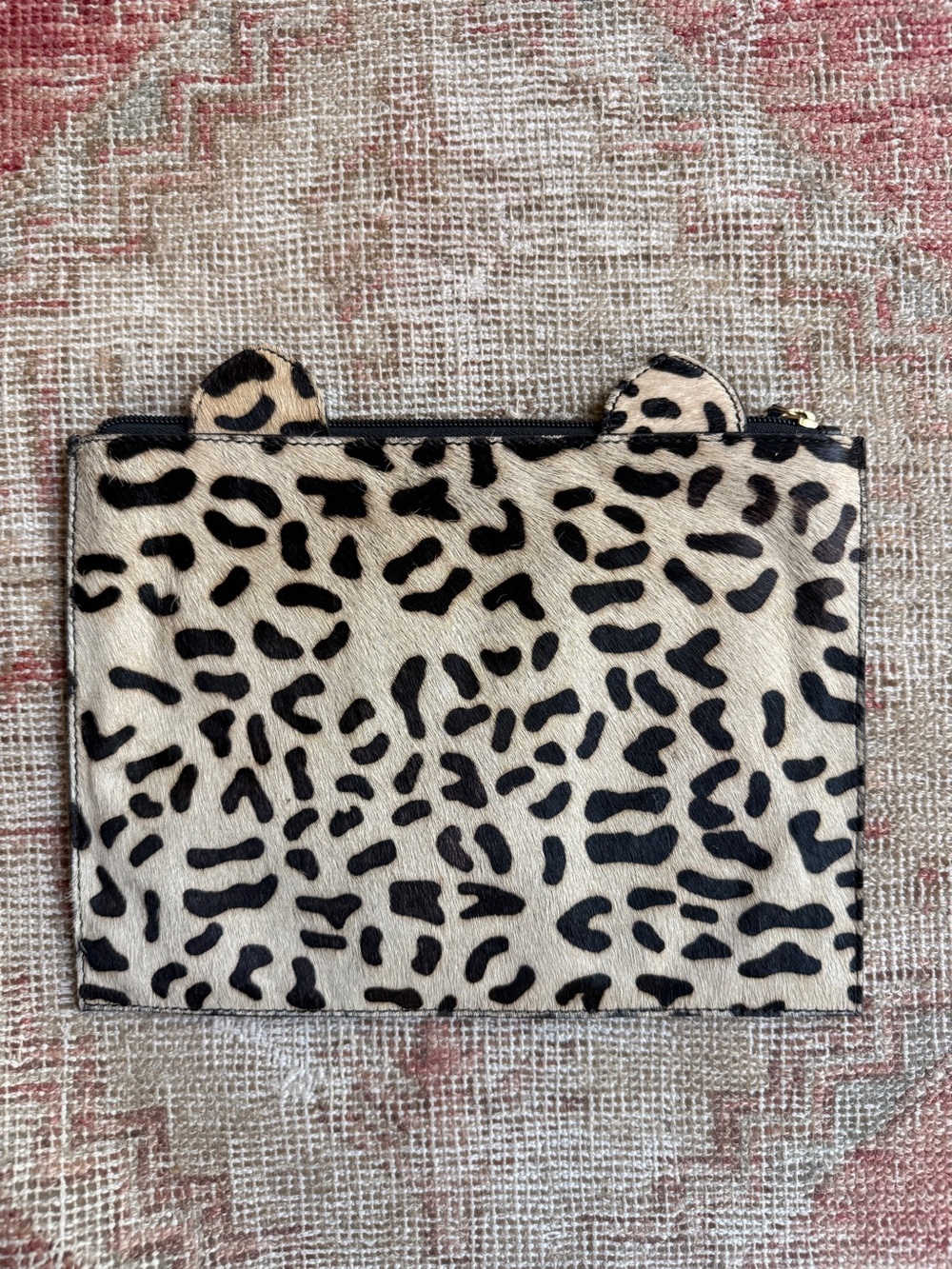 ASOS Leopard-Print Ear Accent Zip Pouch - Black & Cream